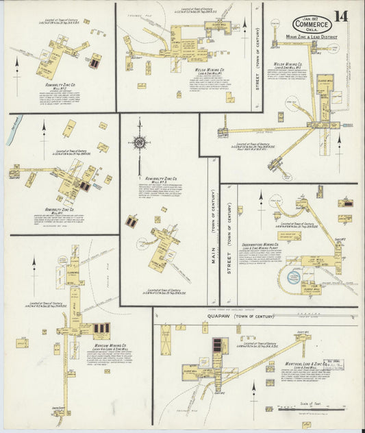 Sanborn Fire Insurance Map from Commerce, Ottawa County, Oklahoma (1917), Sheet #0014 - Historic Sanborn Fire Insurance Map Print, vintage old map wall art, antique decor, genealogy gift, Oklahoma Oklahoma map