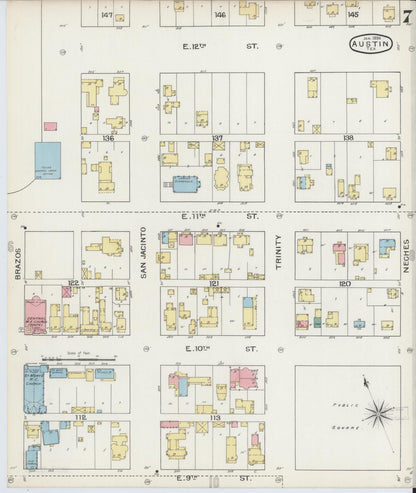 Sanborn Fire Insurance Map from Austin, Travis County, Texas (1894), Sheet #0007 - Historic Sanborn Fire Insurance Map Print, vintage old map wall art, antique decor, genealogy gift, Texas Texas map