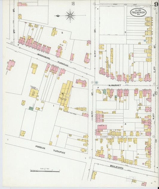 Frederick, Maryland - 1904 - Sanborn Fire Insurance Map, Sheet #0009 - Historic Sanborn Fire Insurance Map Print, Frederick Maryland 1904 0009 vintage old map wall art