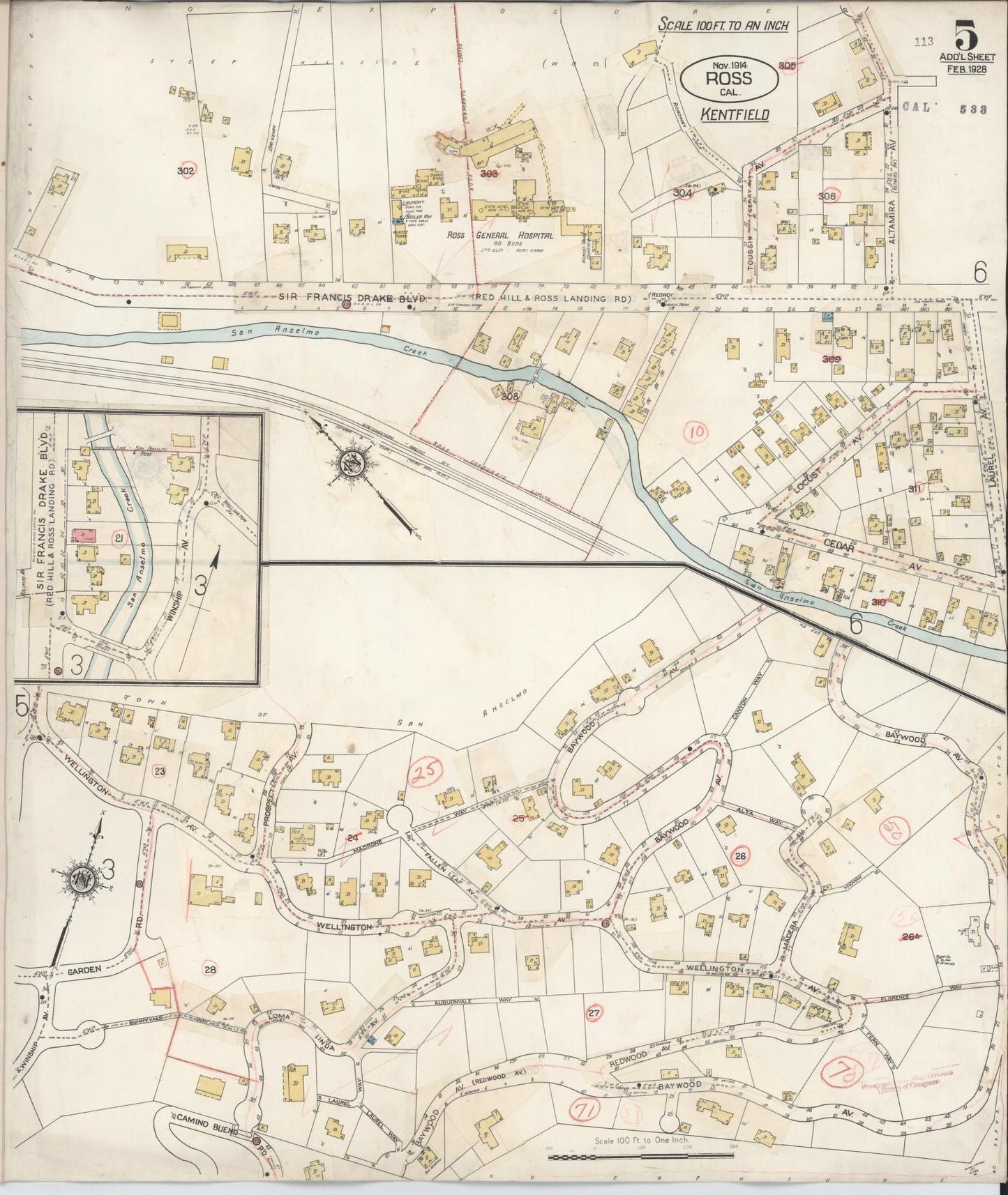 Sanborn Fire Insurance Map from Ross, Marin County, California (1942), Sheet #0005 - Complete Map Set gallery image, historic Sanborn map, vintage wall art, California California