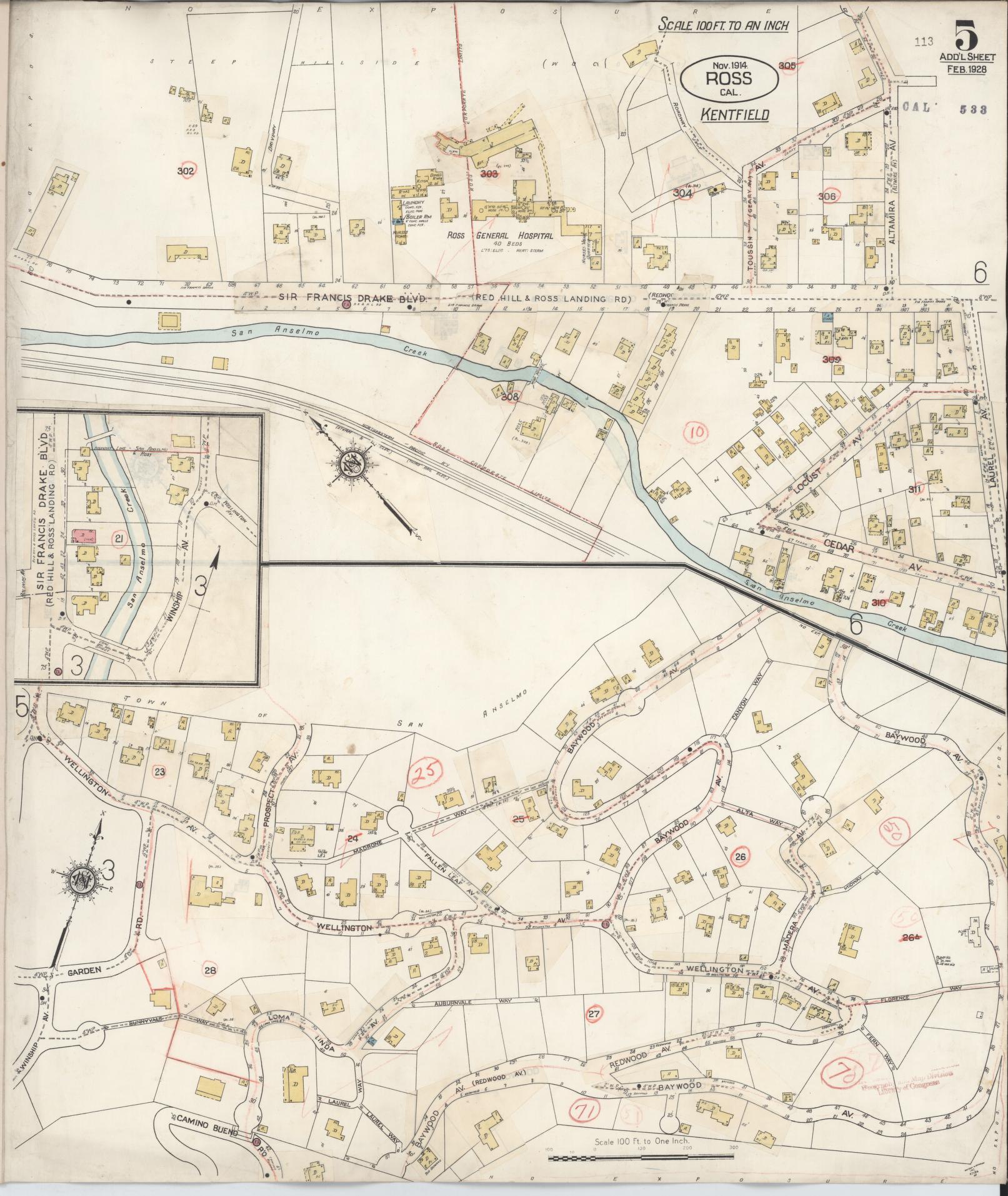 Sanborn Fire Insurance Map from Ross, Marin County, California (1942), Sheet #0005 - Complete Map Set gallery image, historic Sanborn map, vintage wall art, California California