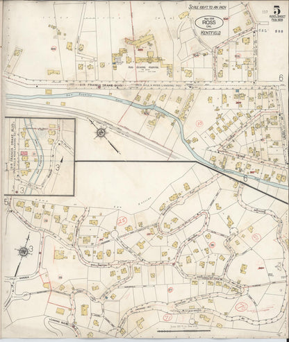 Sanborn Fire Insurance Map from Ross, Marin County, California (1942), Sheet #0005 - Complete Map Set gallery image, historic Sanborn map, vintage wall art, California California