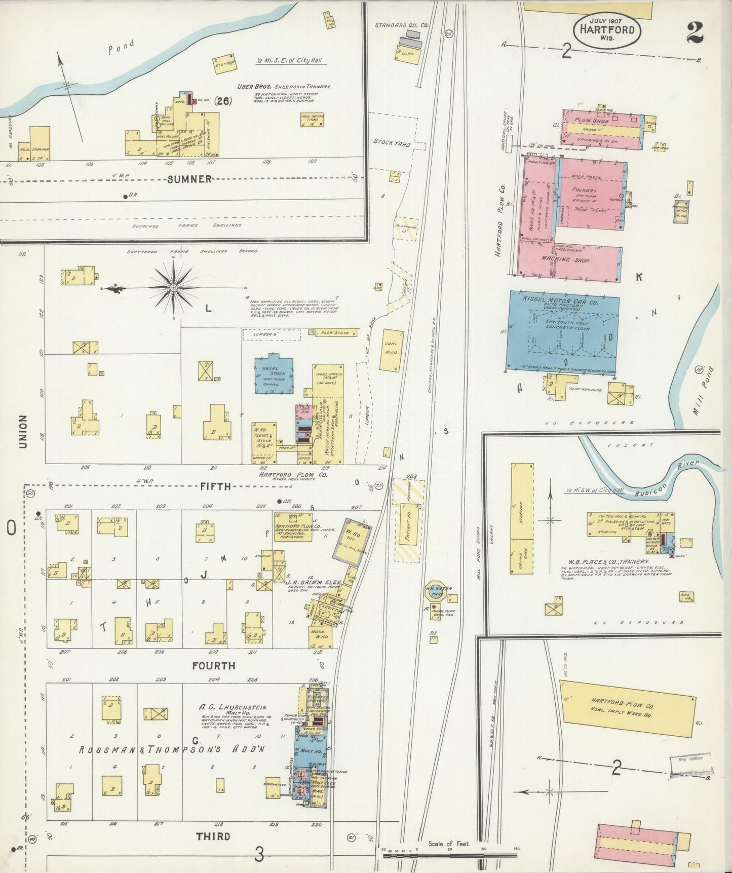 Sanborn Fire Insurance Map from Hartford, Washington County, Wisconsin (1907), Sheet #0002 - Complete Map Set gallery image, historic Sanborn map, vintage wall art, Wisconsin Wisconsin