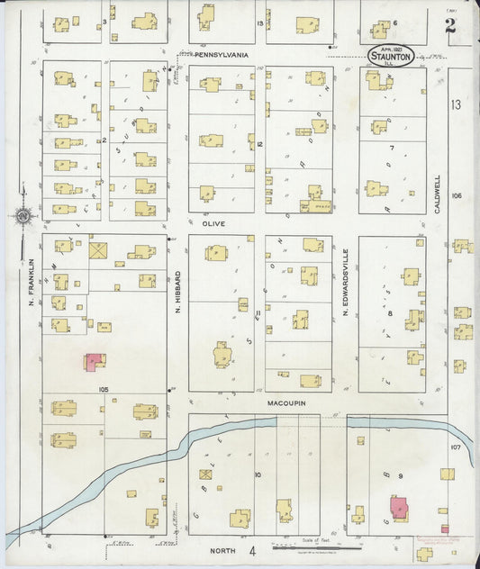 Sanborn Fire Insurance Map from Staunton, Macoupin County, Illinois (1921), Sheet #0002 - Historic Sanborn Fire Insurance Map Print, vintage old map wall art, antique decor, genealogy gift, Illinois Illinois map