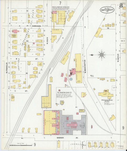 Sanborn Fire Insurance Map from Hartford City, Blackford County, Indiana (1901), Sheet #0008 - Historic Sanborn Fire Insurance Map Print, vintage old map wall art, antique decor, genealogy gift, Indiana Indiana map