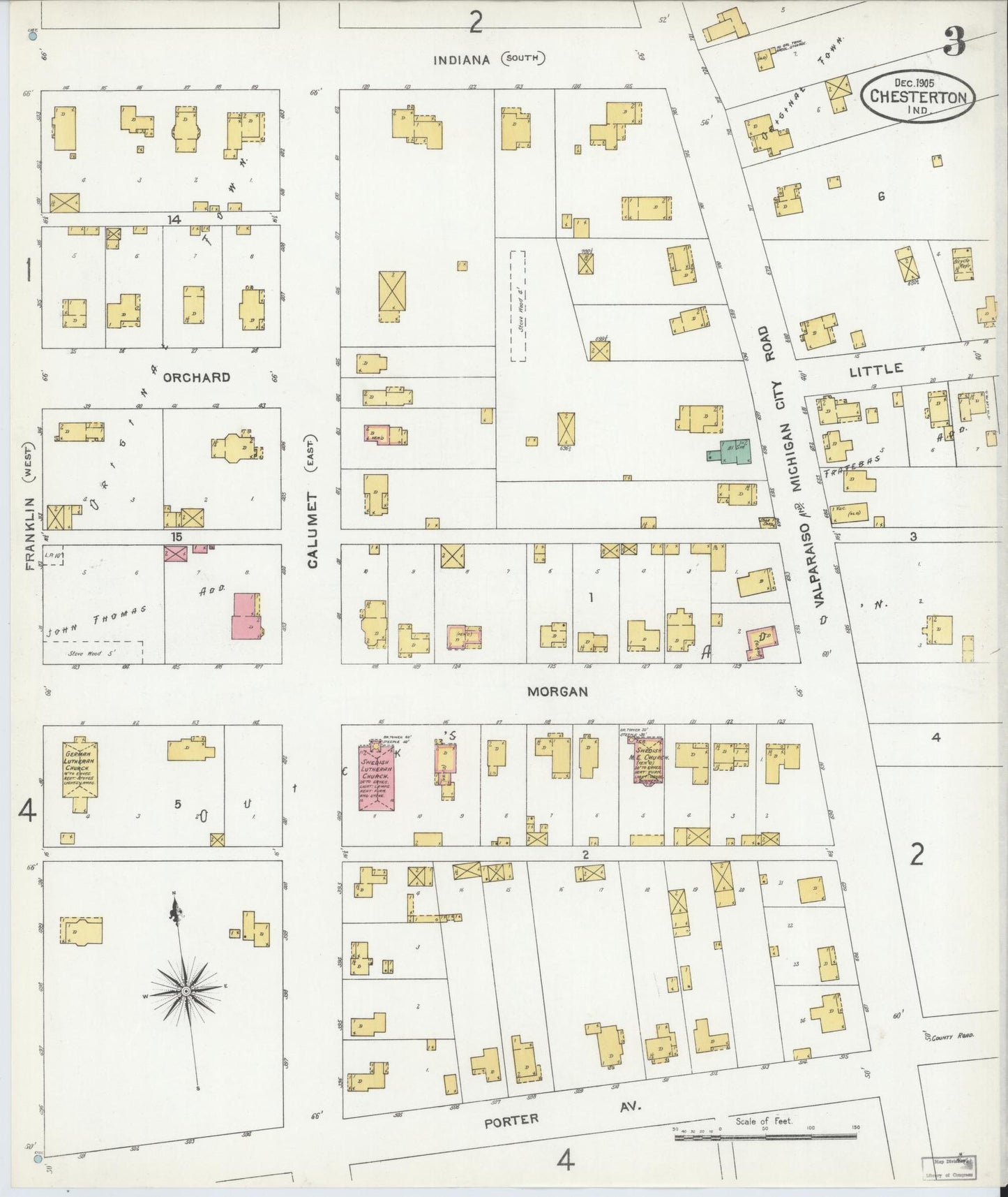 Sanborn Fire Insurance Map from Chesterton, Porter County, Indiana (1905), Sheet #0003 - Complete Map Set gallery image, historic Sanborn map, vintage wall art, Indiana Indiana
