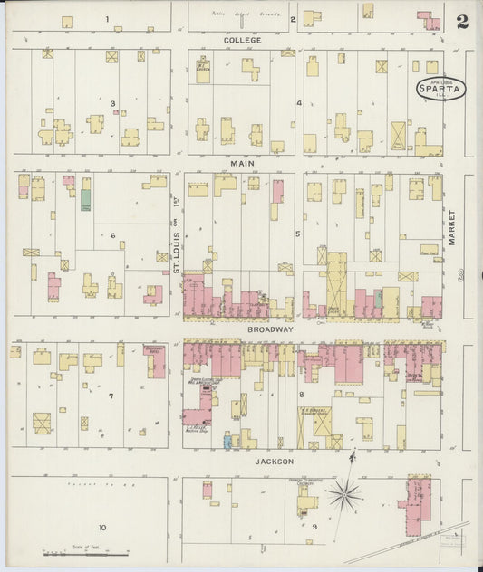 Sanborn Fire Insurance Map from Sparta, Randolph County, Illinois (1894), Sheet #0002 - Historic Sanborn Fire Insurance Map Print, vintage old map wall art, antique decor, genealogy gift, Illinois Illinois map