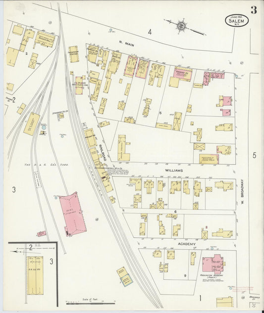 Sanborn Fire Insurance Map from Salem, Washington County, New York (1912), Sheet #0003 - Historic Sanborn Fire Insurance Map Print, vintage old map wall art, antique decor, genealogy gift, New York New York map