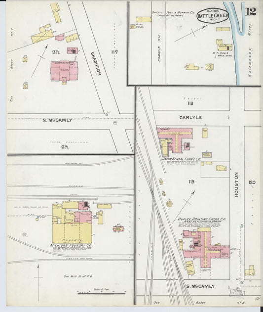 Sanborn Fire Insurance Map from Battle Creek, Calhoun County, Michigan (1892), Sheet #0012 - Historic Sanborn Fire Insurance Map Print, vintage old map wall art, antique decor, genealogy gift, Michigan Michigan map