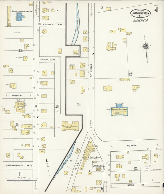 Sanborn Fire Insurance Map from South Kingstown, Washington County, Rhode Island (1921), Sheet #0004 - Historic Sanborn Fire Insurance Map Print, vintage old map wall art, antique decor, genealogy gift, Rhode Island Rhode Island map