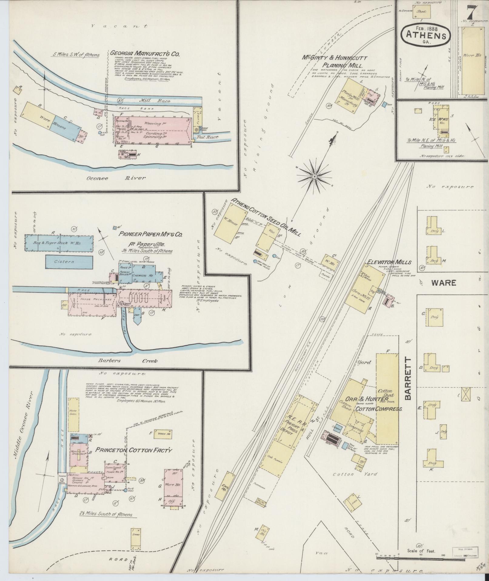 Sanborn Fire Insurance Map from Athens, Clarke County, Georgia (1888), Sheet #0007 - Historic Sanborn Fire Insurance Map Print, vintage old map wall art, antique decor, genealogy gift, Georgia Georgia map