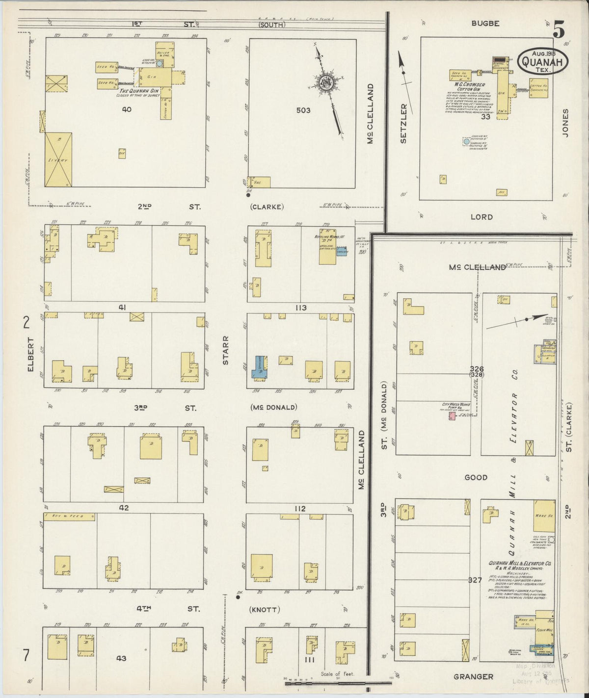Sanborn Fire Insurance Map from Quanah, Hardeman County, Texas (1915), Sheet #0005 - Historic Sanborn Fire Insurance Map Print, vintage old map wall art, antique decor, genealogy gift, Texas Texas map