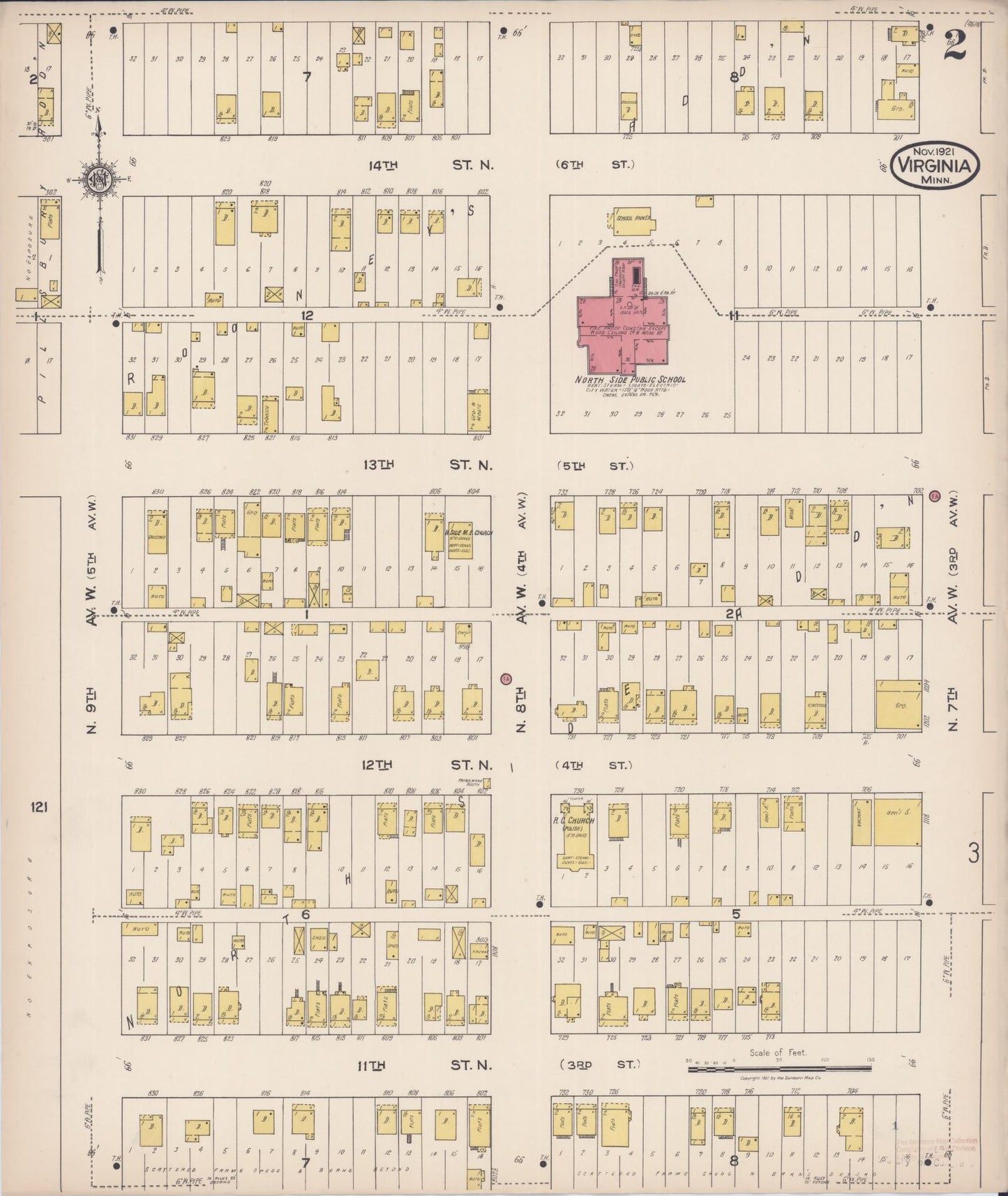 Sanborn Fire Insurance Map from Virginia, Saint Louis County, Minnesota (1921), Sheet #0002 - Complete Map Set gallery image, historic Sanborn map, vintage wall art, Minnesota Minnesota