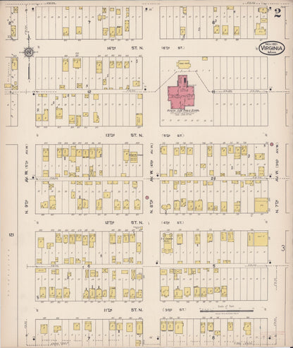 Sanborn Fire Insurance Map from Virginia, Saint Louis County, Minnesota (1921), Sheet #0002 - Complete Map Set gallery image, historic Sanborn map, vintage wall art, Minnesota Minnesota