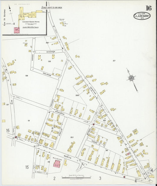Sanborn Fire Insurance Map from Claremont, Sullivan County, New Hampshire (1918), Sheet #0016 - Historic Sanborn Fire Insurance Map Print, vintage old map wall art, antique decor, genealogy gift, New Hampshire New Hampshire map