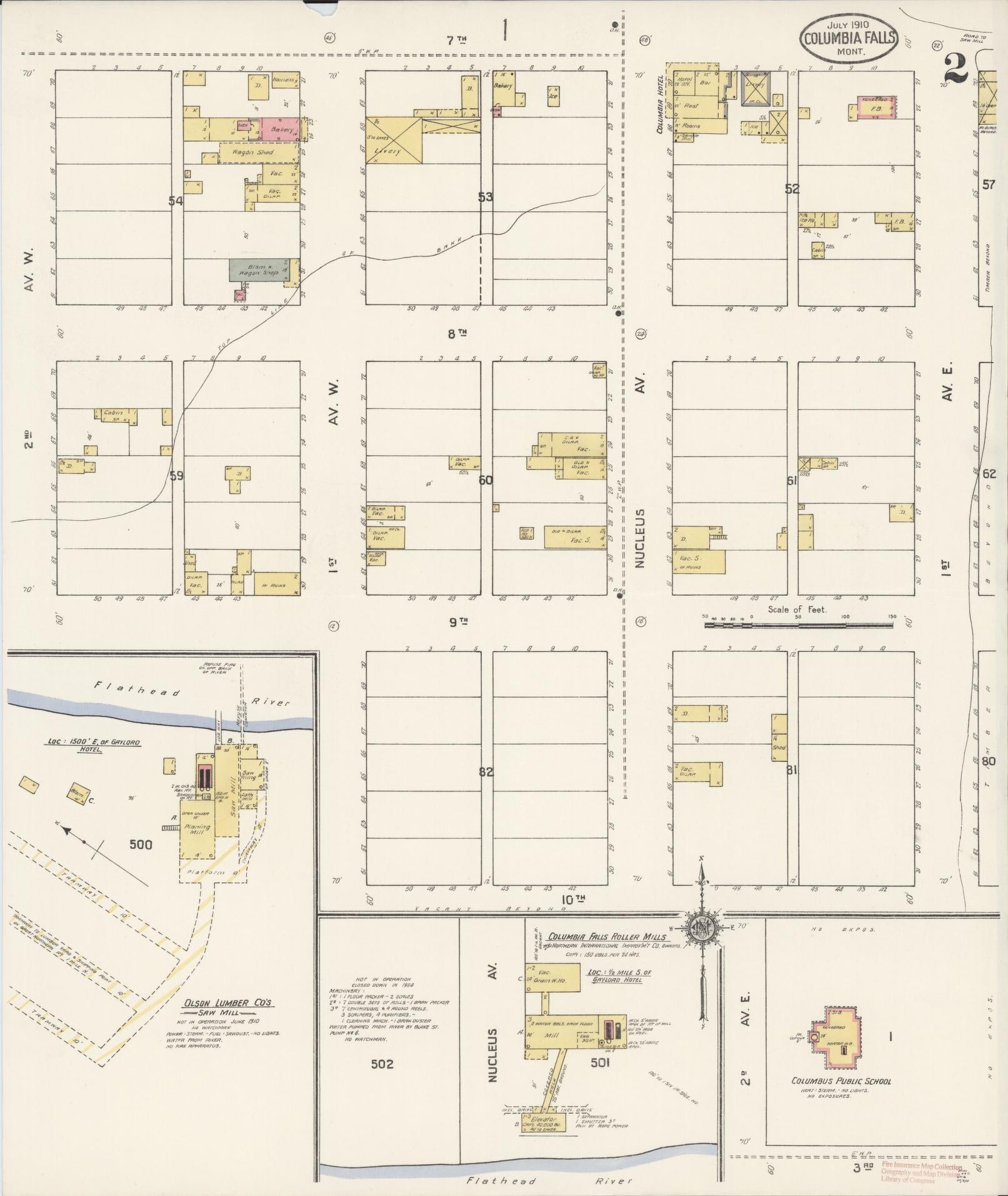 Sanborn Fire Insurance Map from Columbia Falls, Flathead County, Montana (1910), Sheet #0002 - Complete Map Set gallery image, historic Sanborn map, vintage wall art, Montana Montana