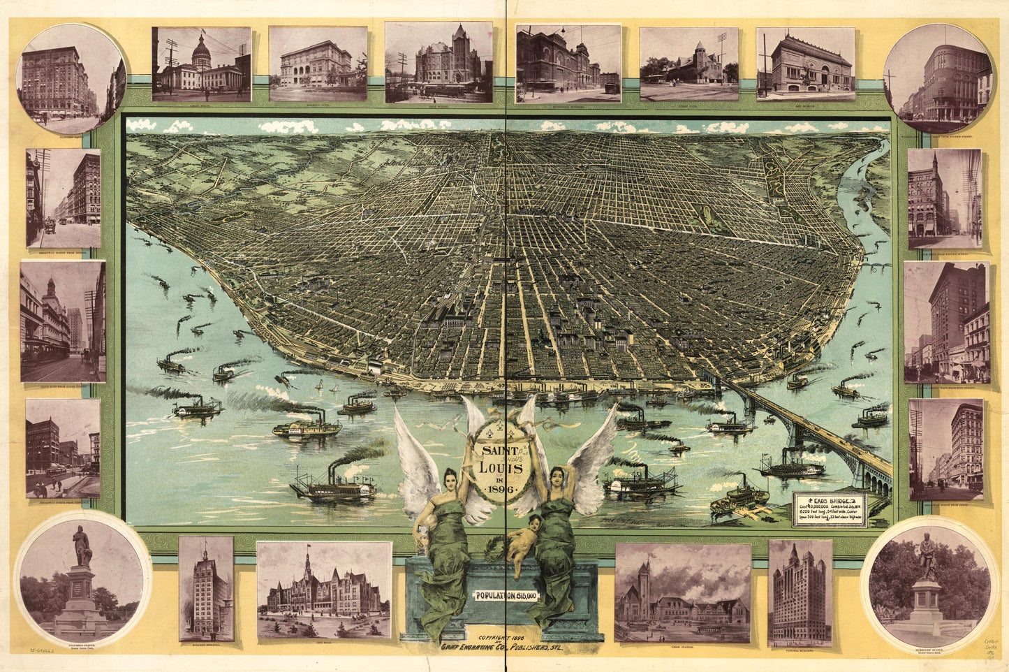 Saint Louis in 1896. (1896) – Historic Bird’s-Eye View Panorama Print