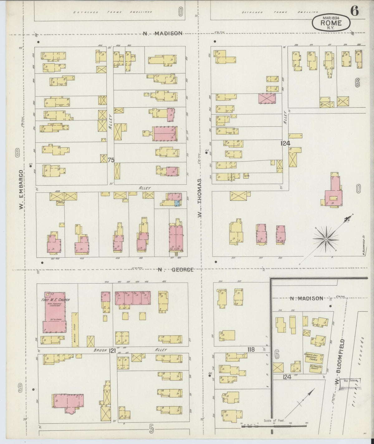 Sanborn Fire Insurance Map from Rome, Oneida County, New York (1894), Sheet #0006 - Historic Sanborn Fire Insurance Map Print, vintage old map wall art, antique decor, genealogy gift, New York New York map