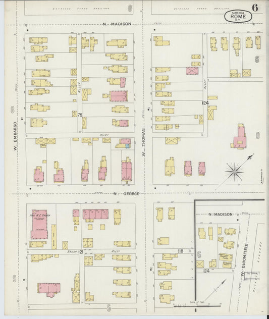 Sanborn Fire Insurance Map from Rome, Oneida County, New York (1894), Sheet #0006 - Historic Sanborn Fire Insurance Map Print, vintage old map wall art, antique decor, genealogy gift, New York New York map