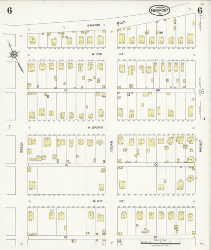 Sanborn Fire Insurance Map from Freeport, Brazoria County, Texas (1926), Sheet #0006 - Complete Map Set gallery image, historic Sanborn map, vintage wall art, Texas Texas