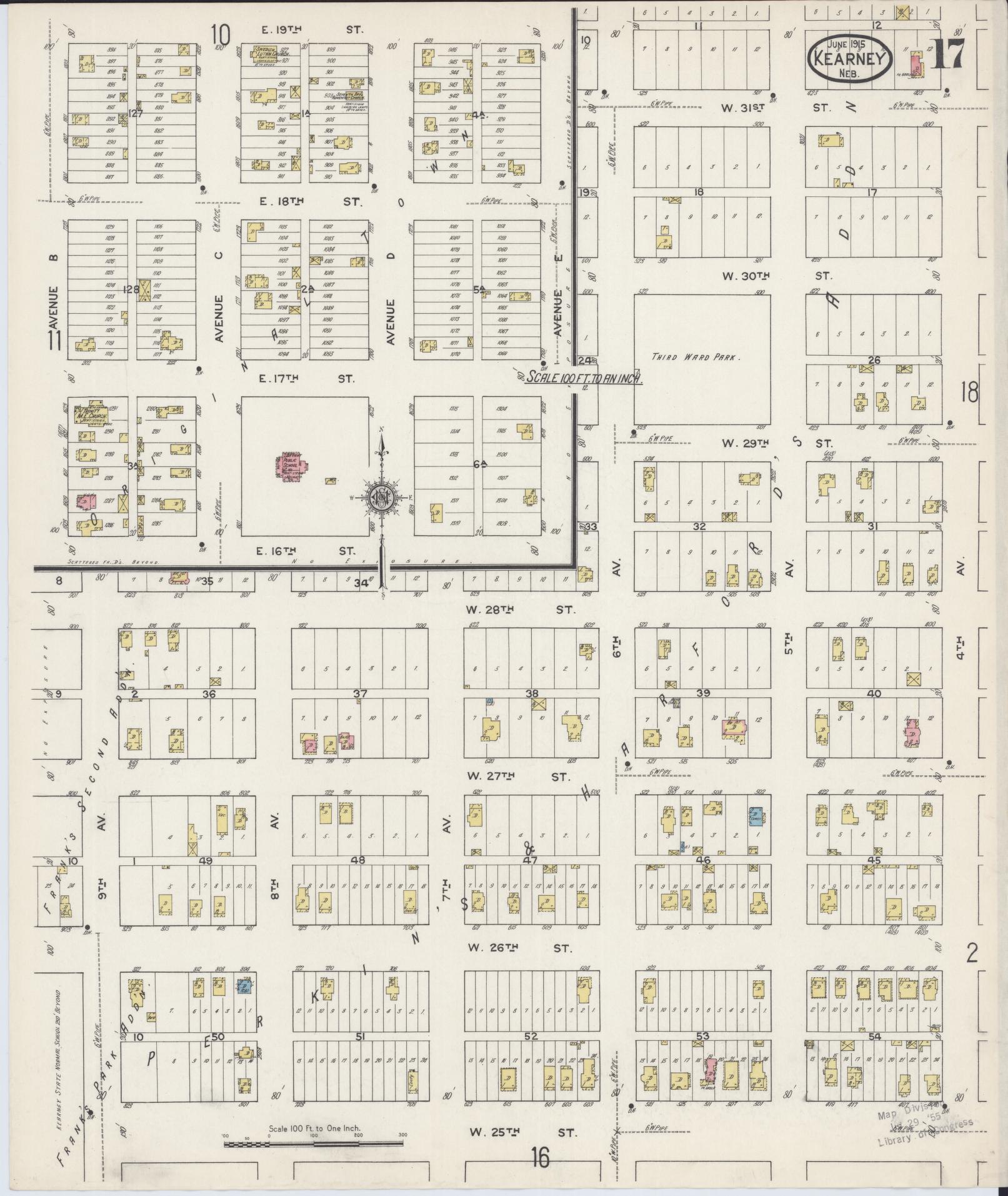 Sanborn Fire Insurance Map from Kearney, Buffalo County, Nebraska (1915), Sheet #0017 - Complete Map Set gallery image, historic Sanborn map, vintage wall art, Nebraska Nebraska