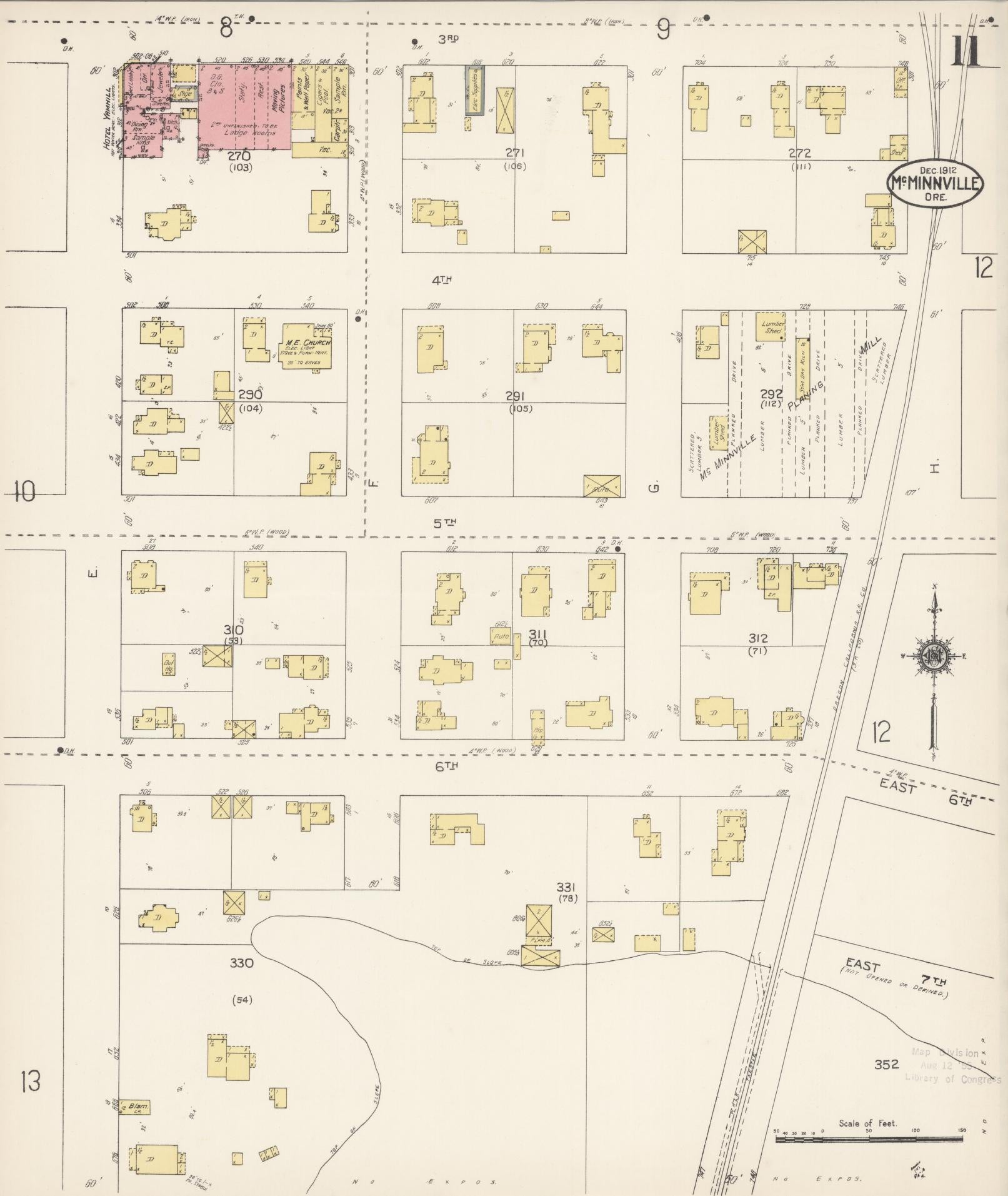Sanborn Fire Insurance Map from McMinnville, Yamhill County, Oregon (1912), Sheet #0011 - Complete Map Set gallery image, historic Sanborn map, vintage wall art, Oregon Oregon