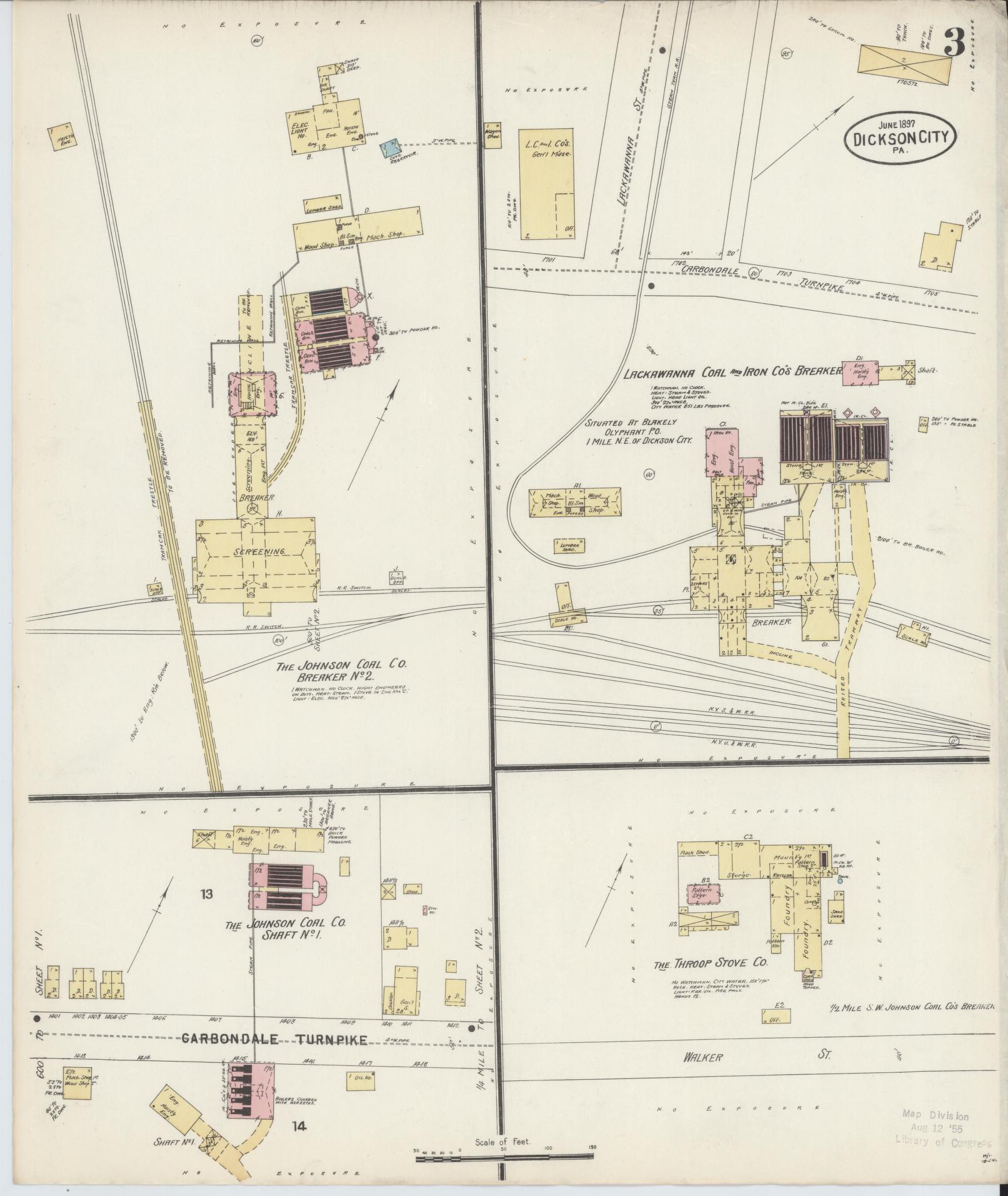 Sanborn Fire Insurance Map from Dickson City, Lackawanna County, Pennsylvania (1897), Sheet #0003 - Historic Sanborn Fire Insurance Map Print, vintage old map wall art, antique decor, genealogy gift, Pennsylvania Pennsylvania map
