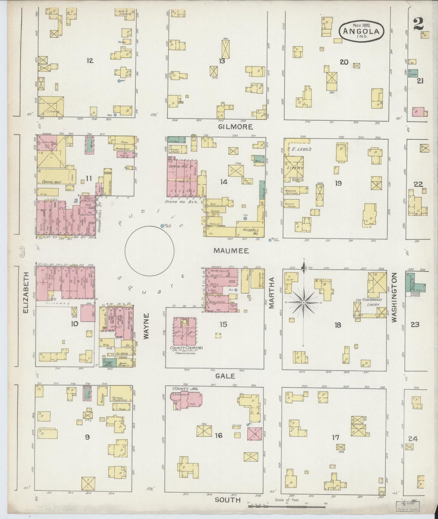 Sanborn Fire Insurance Map from Angola, Steuben County, Indiana (1892), Sheet #0002 - Complete Map Set gallery image, historic Sanborn map, vintage wall art, Indiana Indiana
