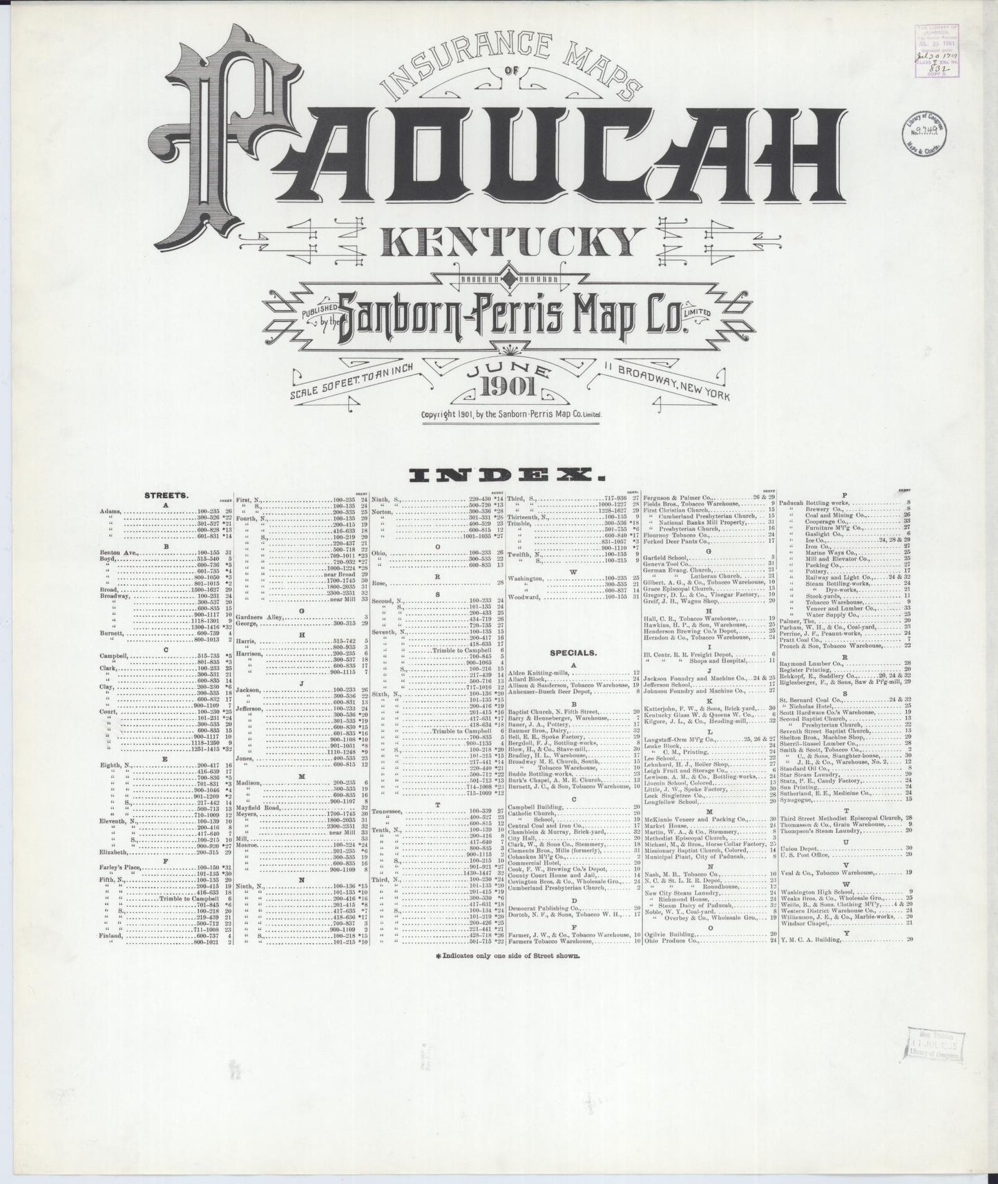 Sanborn Fire Insurance Map from Paducah, Mccraken County, Kentucky (1901), Sheet #0001 - Historic Sanborn Fire Insurance Map Print, vintage old map wall art, antique decor, genealogy gift, Kentucky Kentucky map