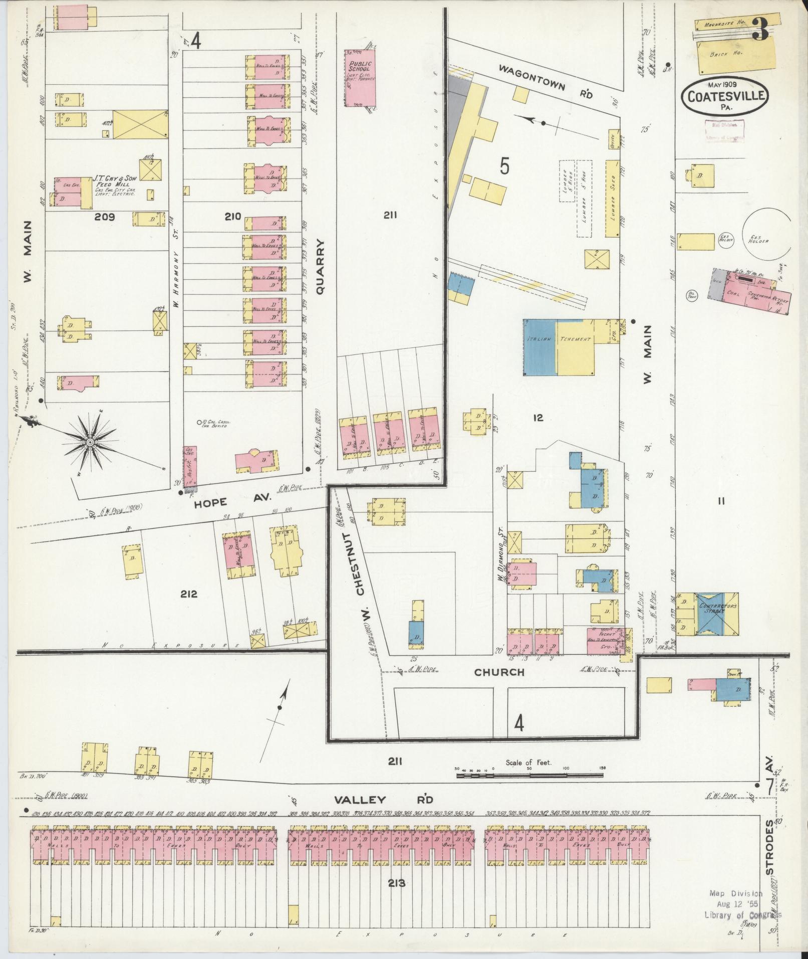 Sanborn Fire Insurance Map from Coatesville, Chester County, Pennsylvania (1909), Sheet #0003 - Historic Sanborn Fire Insurance Map Print, vintage old map wall art, antique decor, genealogy gift, Pennsylvania Pennsylvania map