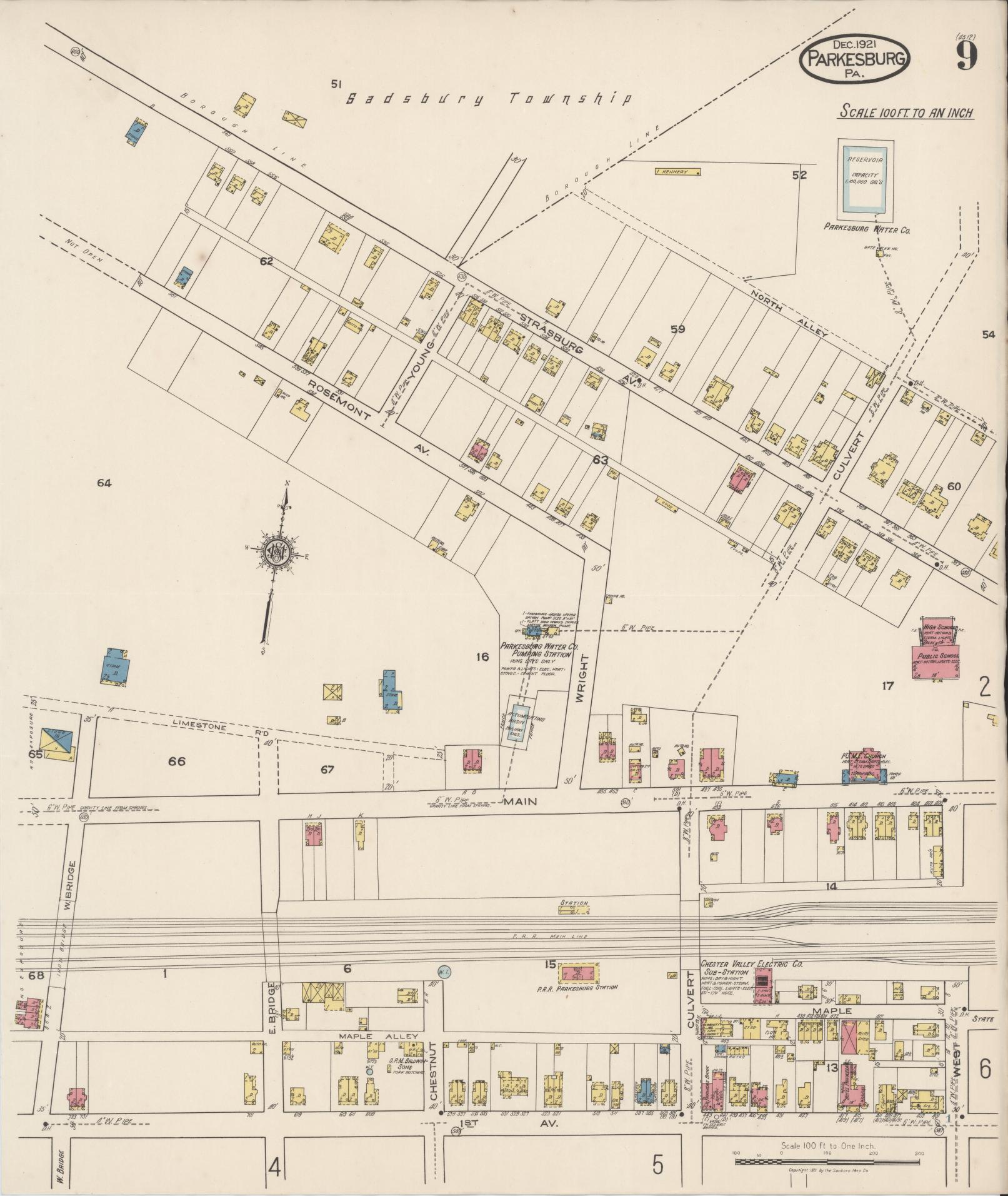 Sanborn Fire Insurance Map from Parkesburg, Chester County, Pennsylvania (1921), Sheet #0009 - Complete Map Set gallery image, historic Sanborn map, vintage wall art, Pennsylvania Pennsylvania