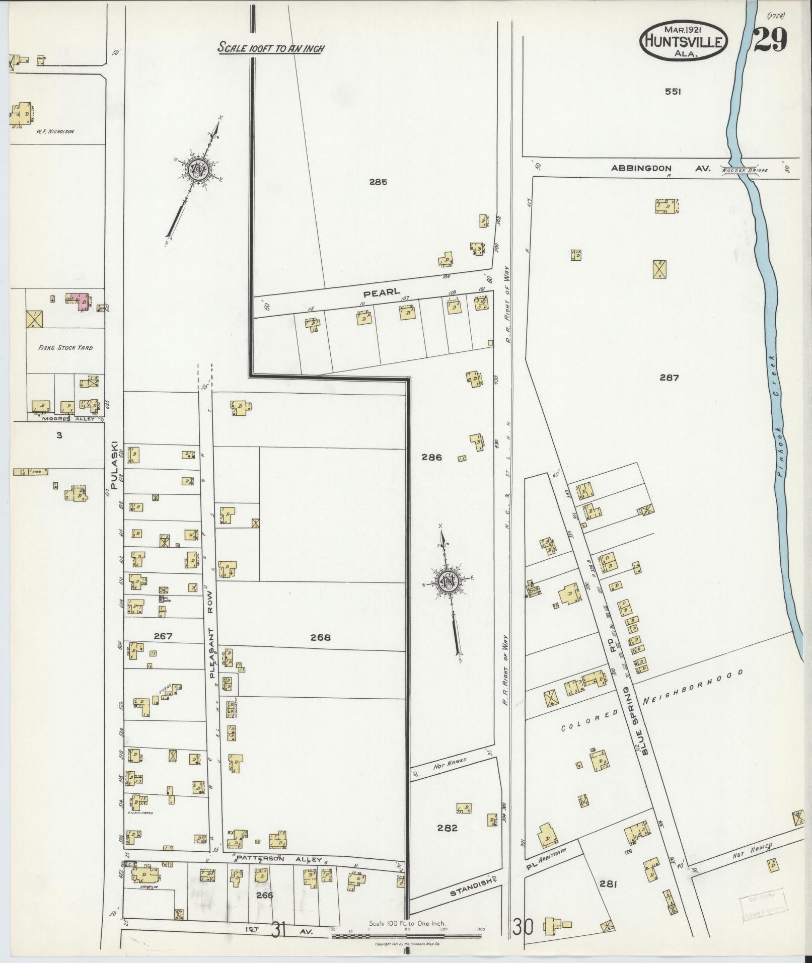 Sanborn Fire Insurance Map from Huntsville, Madison County, Alabama (1921), Sheet #0029 - Complete Map Set gallery image, historic Sanborn map, vintage wall art, Alabama Alabama