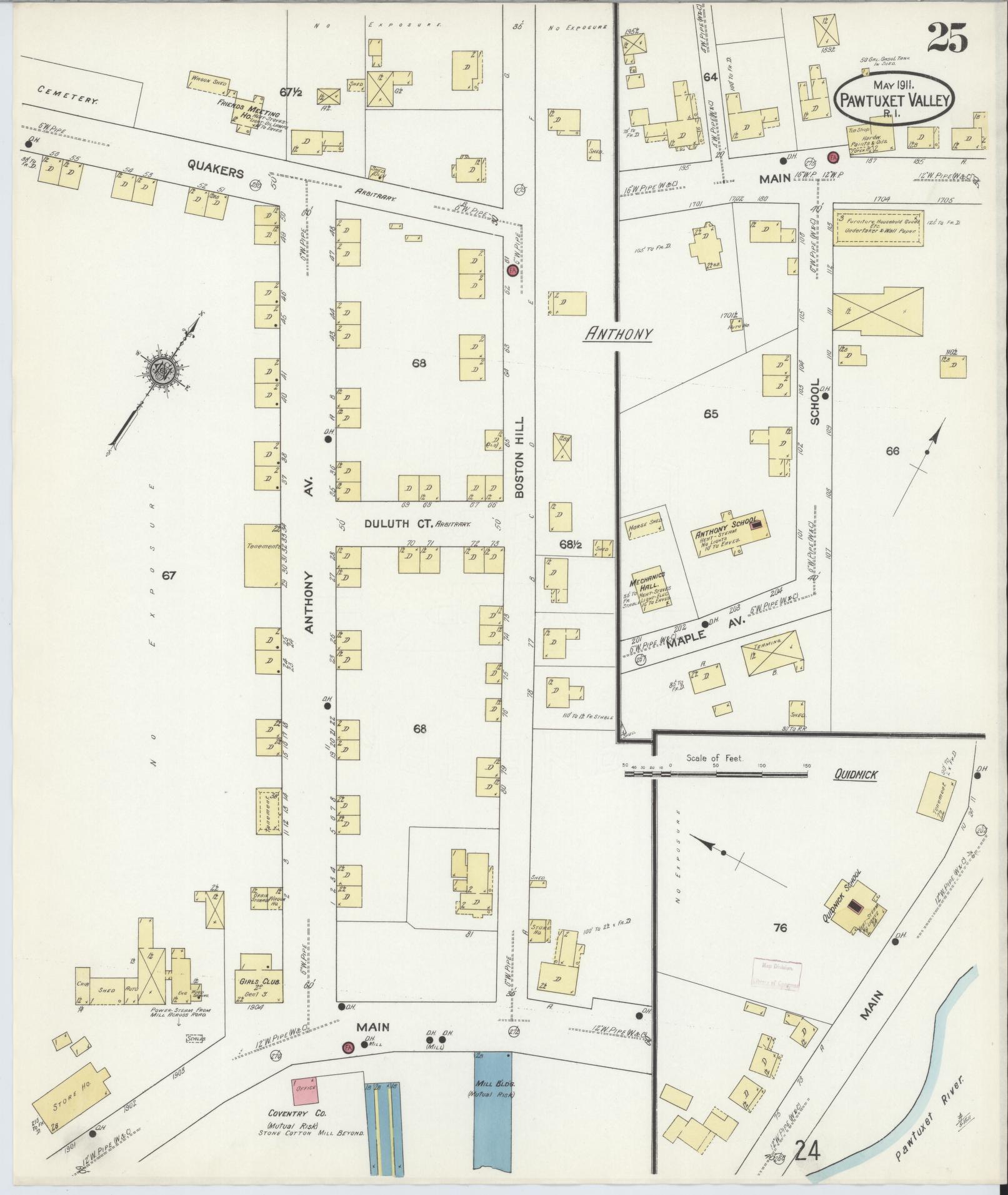 Sanborn Fire Insurance Map from Pawtuxet Valley, Kent and Providence Counties, Rhode Island (1911), Sheet #0025 - Historic Sanborn Fire Insurance Map Print, vintage old map wall art, antique decor, genealogy gift, Washington Washington map