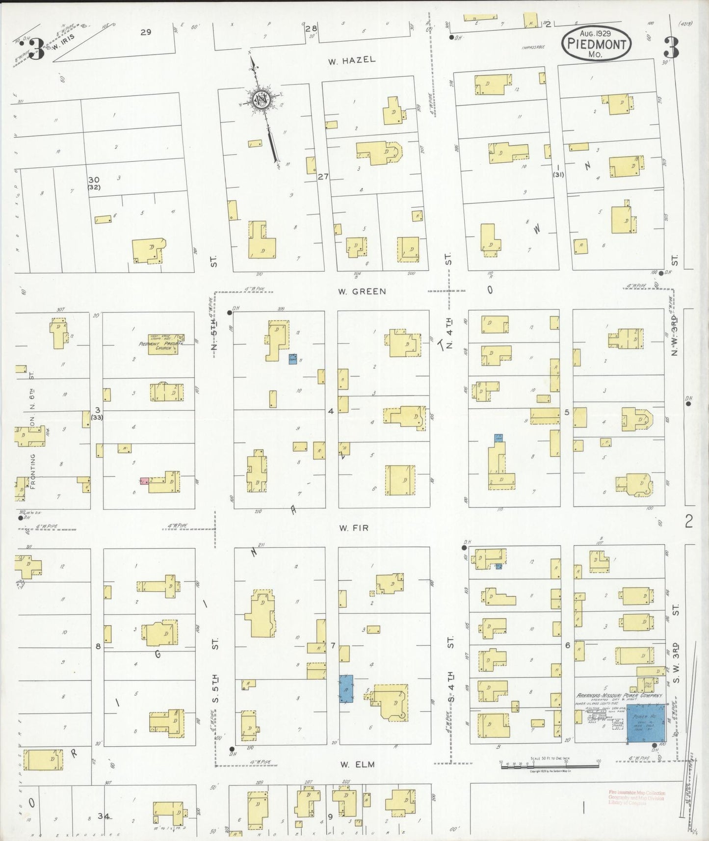 Sanborn Fire Insurance Map from Piedmont, Wayne County, Missouri (1929), Sheet #0003 - Historic Sanborn Fire Insurance Map Print, vintage old map wall art, antique decor, genealogy gift, Missouri Missouri map