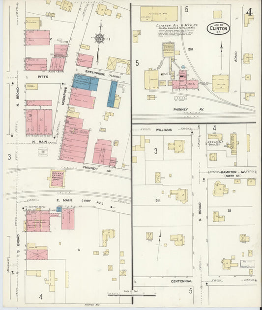 Sanborn Fire Insurance Map from Clinton, Laurens County, South Carolina (1912), Sheet #0004 - Historic Sanborn Fire Insurance Map Print, vintage old map wall art, antique decor, genealogy gift, South Carolina South Carolina map