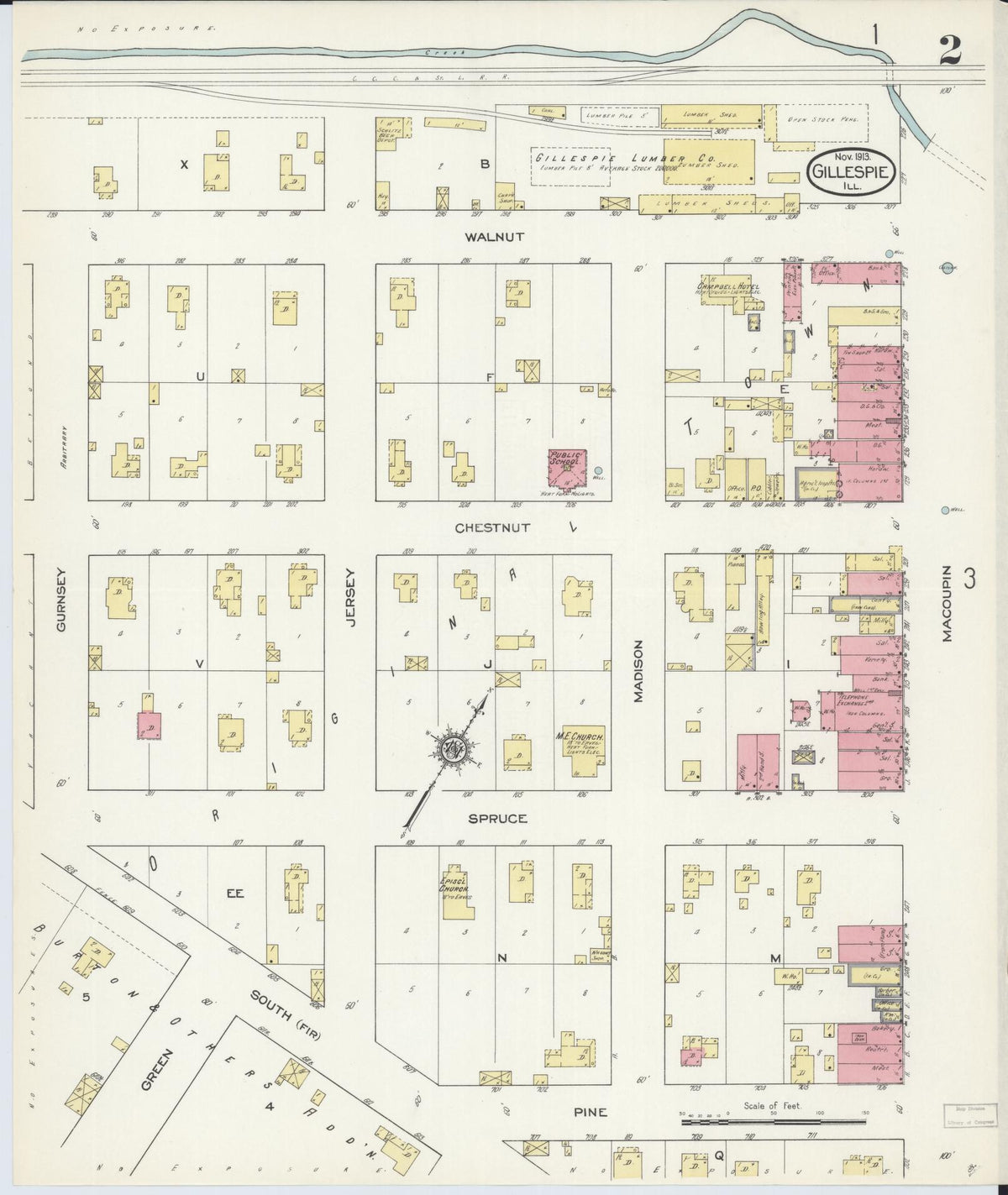 Sanborn Fire Insurance Map from Gillespie, Macoupin County, Illinois (1913), Sheet #0002 - Complete Map Set gallery image, historic Sanborn map, vintage wall art, Illinois Illinois