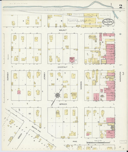 Sanborn Fire Insurance Map from Gillespie, Macoupin County, Illinois (1913), Sheet #0002 - Complete Map Set gallery image, historic Sanborn map, vintage wall art, Illinois Illinois