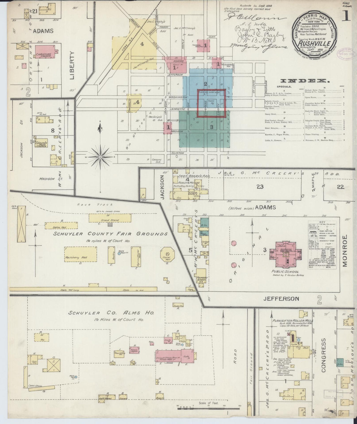 Sanborn Fire Insurance Map from Rushville, Schuyler County, Illinois (1893), Sheet #0001 - Complete Map Set gallery image, historic Sanborn map, vintage wall art, Illinois Illinois