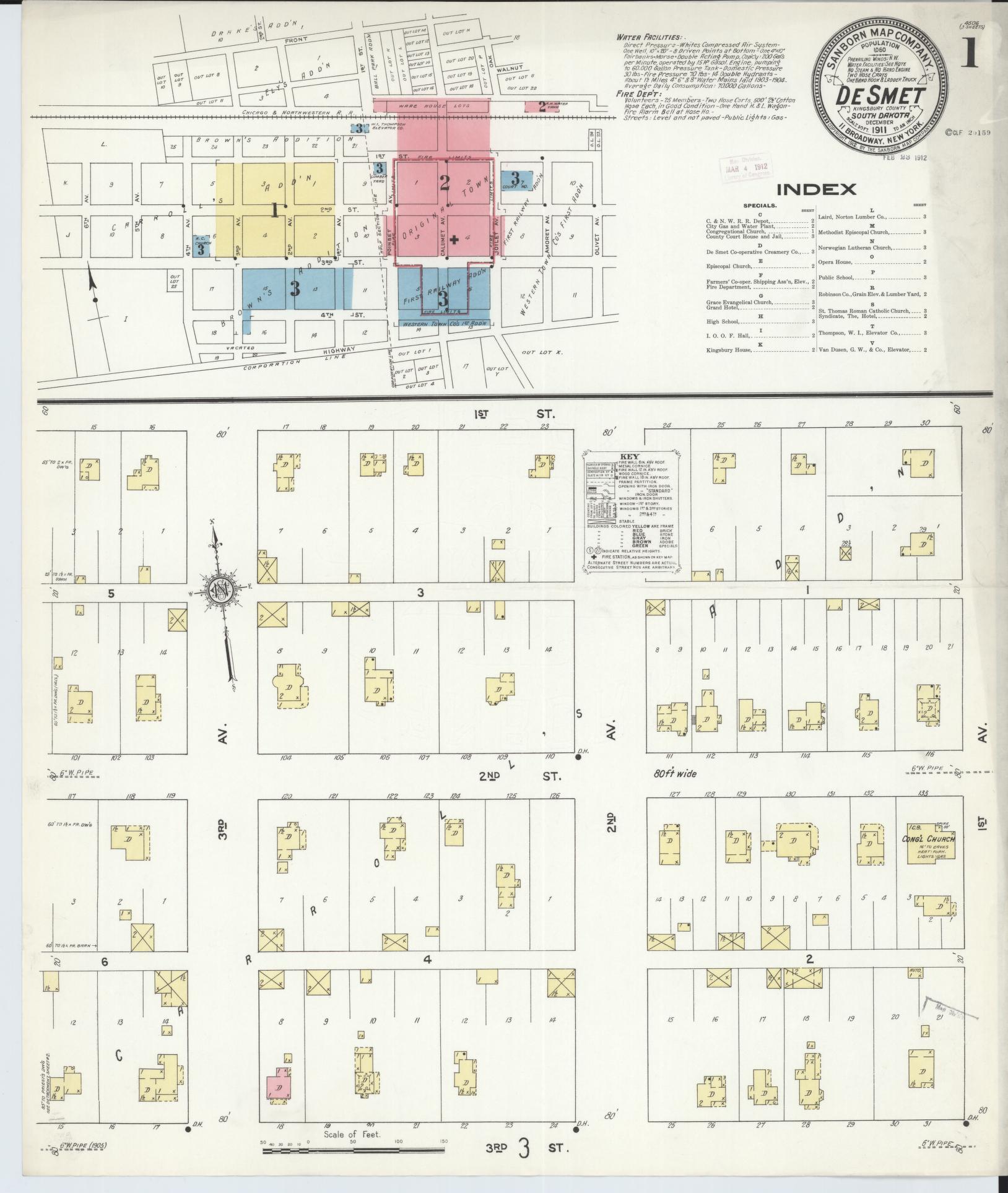 Sanborn Fire Insurance Map from De Smet, Kingsbury County, South Dakota (1911), Sheet #0001 - Complete Map Set gallery image, historic Sanborn map, vintage wall art, South Dakota South Dakota