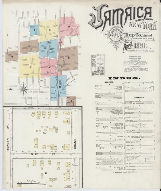 Sanborn Fire Insurance Map from Jamaica, Queens County, New York. (1891) – Historic Sanborn Fire Insurance Map Print