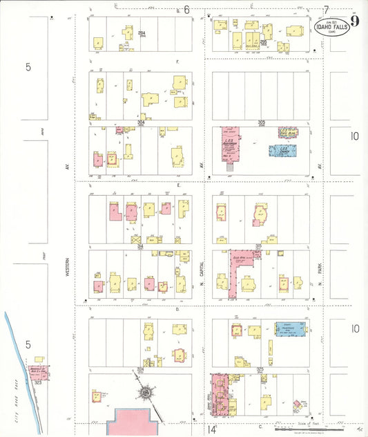 Sanborn Fire Insurance Map from Idaho Falls, Bonneville County, Idaho (1921), Sheet #0009 - Historic Sanborn Fire Insurance Map Print, vintage old map wall art, antique decor, genealogy gift, Idaho Idaho map