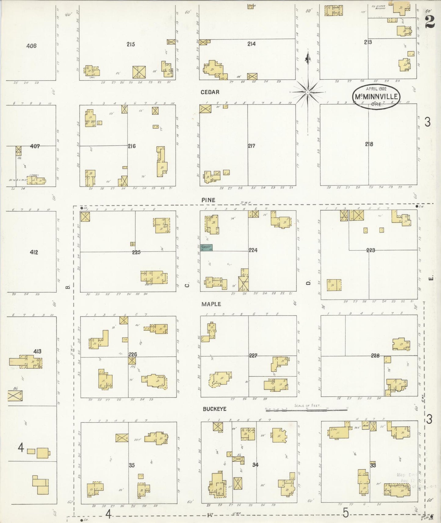 Sanborn Fire Insurance Map from McMinnville, Yamhill County, Oregon (1902), Sheet #0002 - Complete Map Set gallery image, historic Sanborn map, vintage wall art, Oregon Oregon