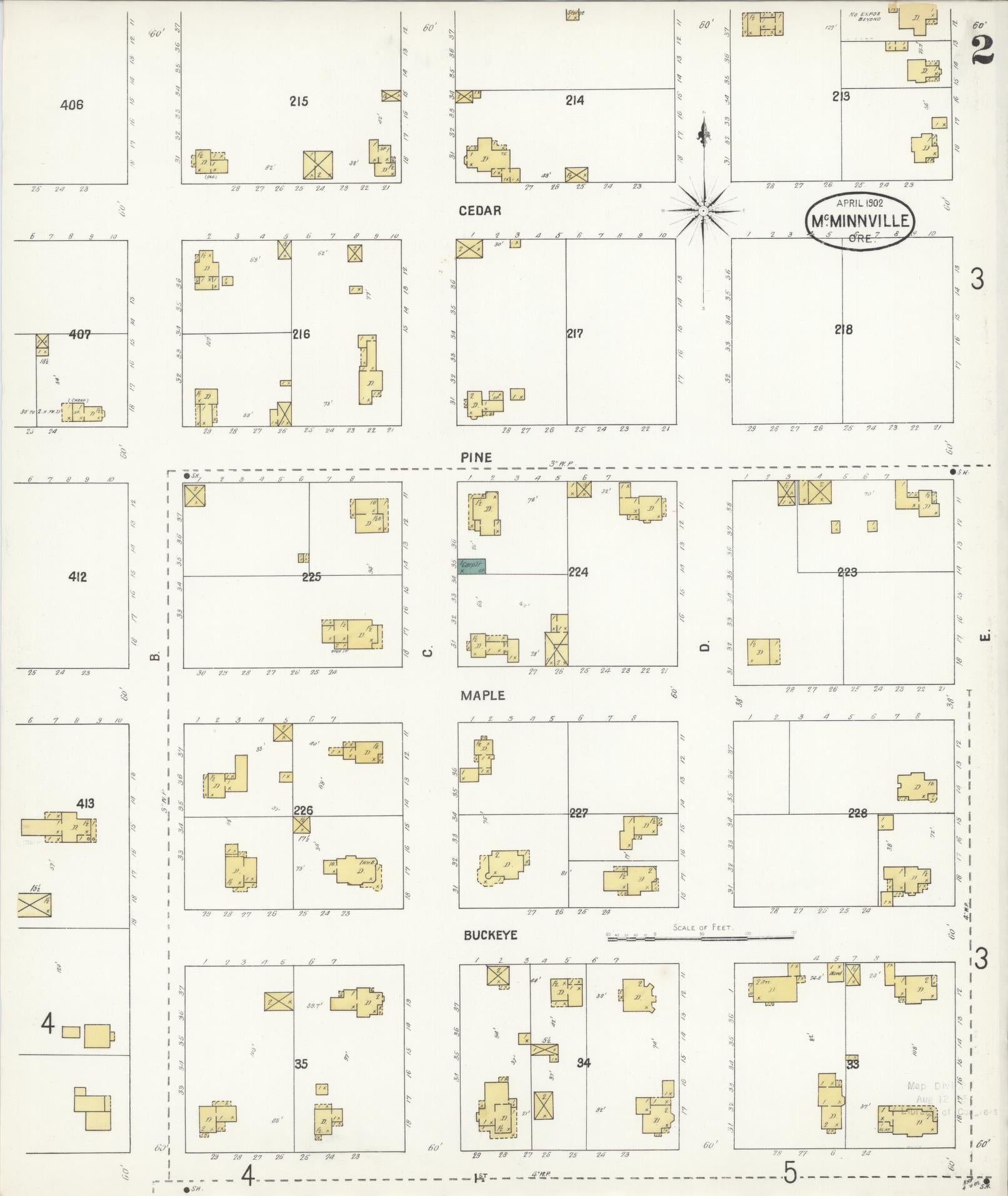 Sanborn Fire Insurance Map from McMinnville, Yamhill County, Oregon (1902), Sheet #0002 - Complete Map Set gallery image, historic Sanborn map, vintage wall art, Oregon Oregon