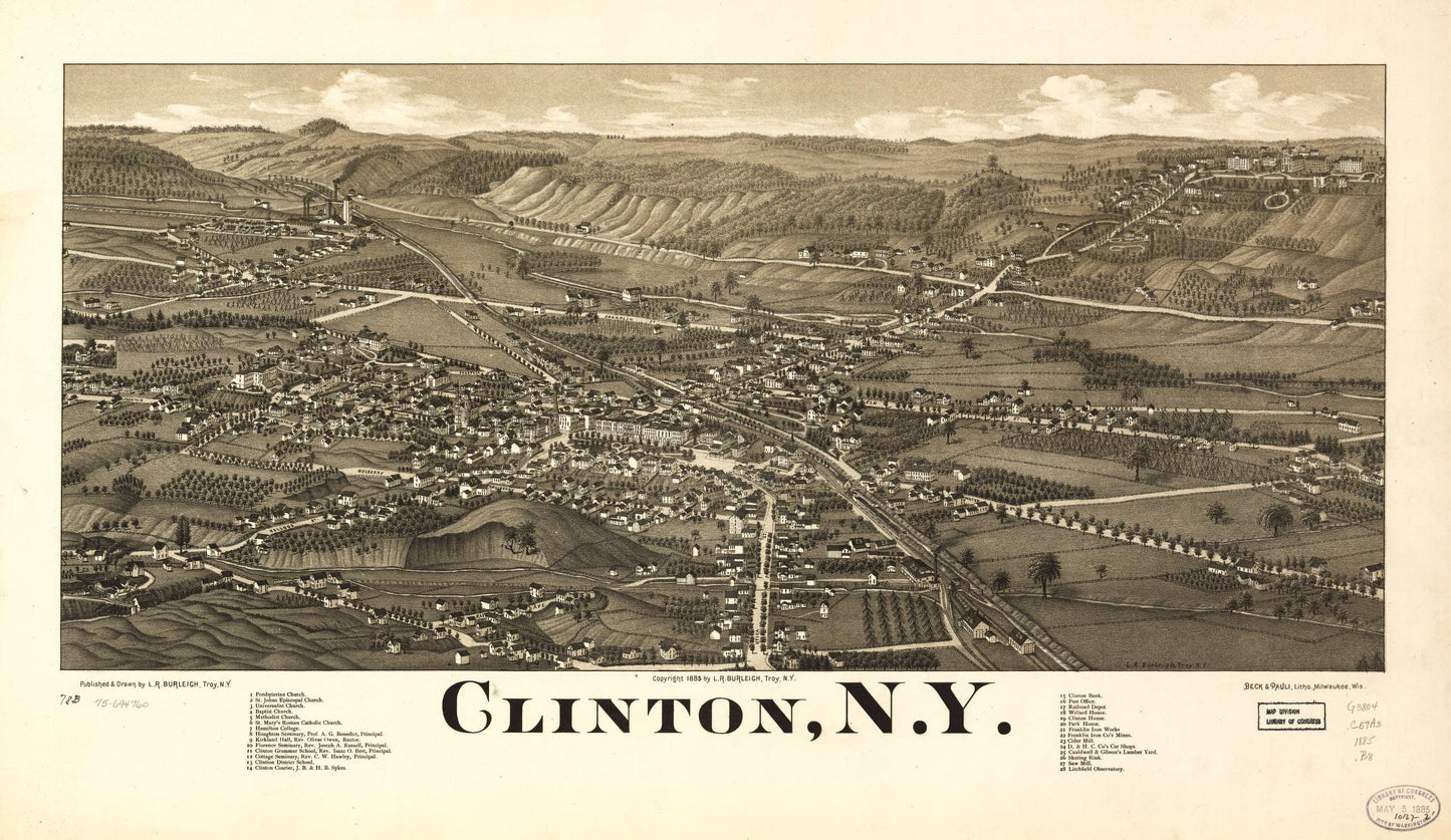 Clinton, N.Y. (1885) – Historic Bird’s-Eye View Panorama Print