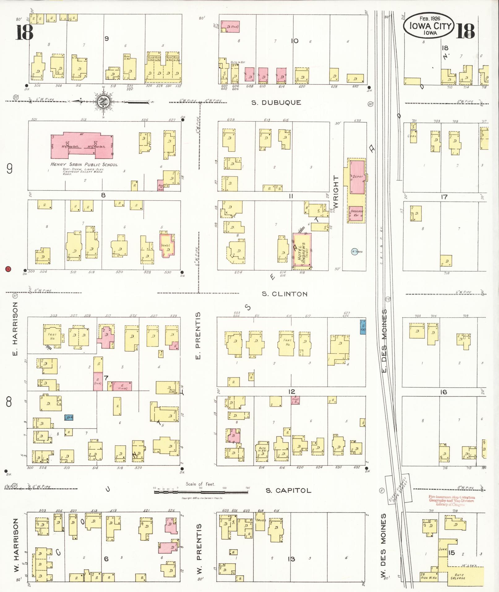 Sanborn Fire Insurance Map from Iowa City, Johnson County, Iowa (1926), Sheet #0018 - Historic Sanborn Fire Insurance Map Print, vintage old map wall art