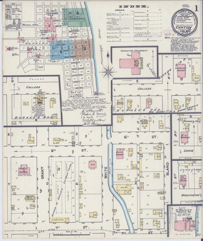 Sanborn Fire Insurance Map from Canton, Lewis County, Missouri (1890), Sheet #0001 - Complete Map Set gallery image, historic Sanborn map, vintage wall art, Missouri Missouri