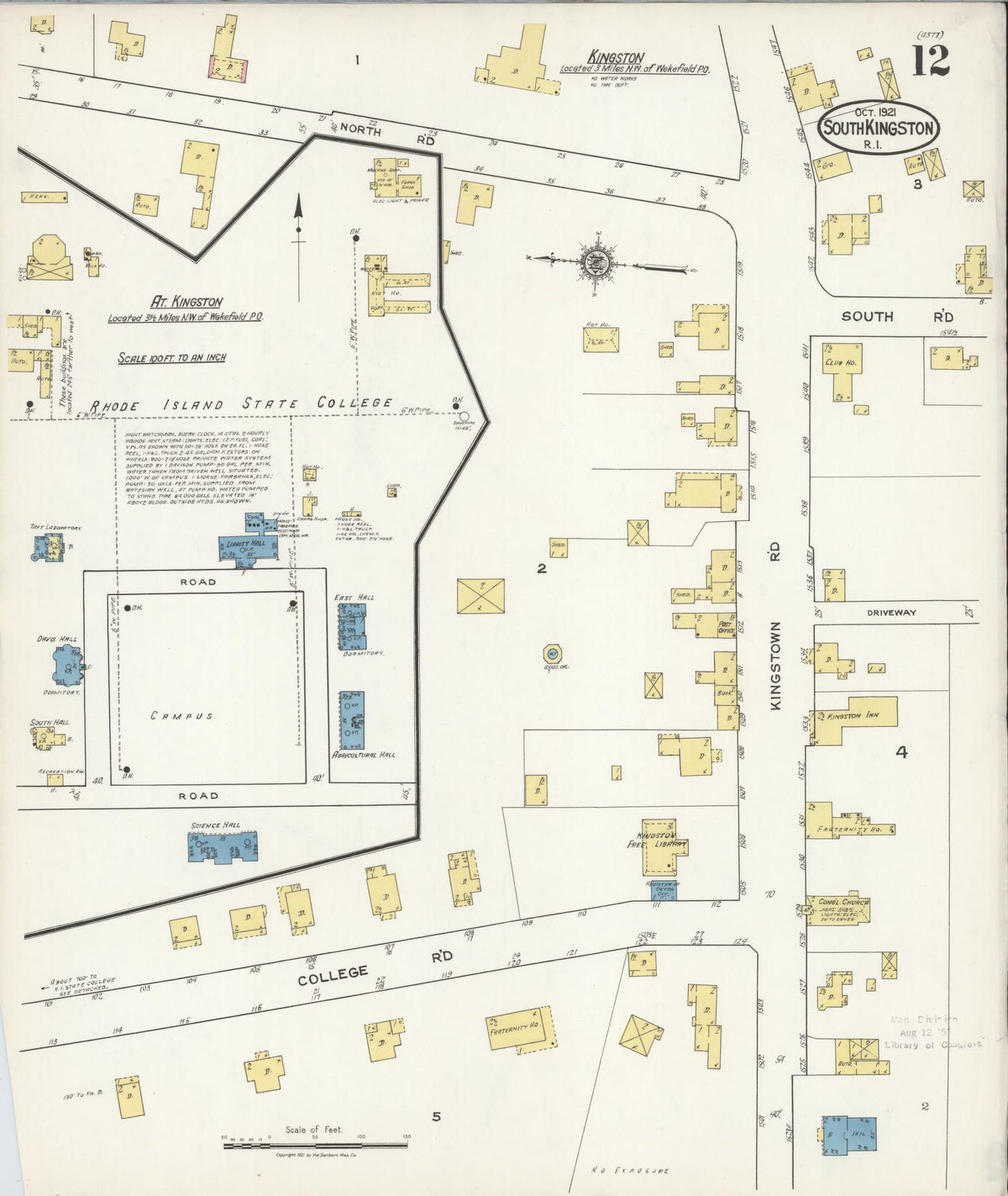 Sanborn Fire Insurance Map from South Kingstown, Washington County, Rhode Island (1921), Sheet #0012 - Historic Sanborn Fire Insurance Map Print, vintage old map wall art, antique decor, genealogy gift, Rhode Island Rhode Island map