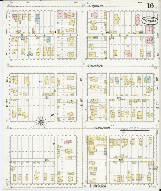 Sanborn Fire Insurance Map from Topeka, Shawnee County, Kansas (1889), Sheet #0017 - Historic Sanborn Fire Insurance Map Print, vintage old map wall art, antique decor, genealogy gift, Kansas Kansas map