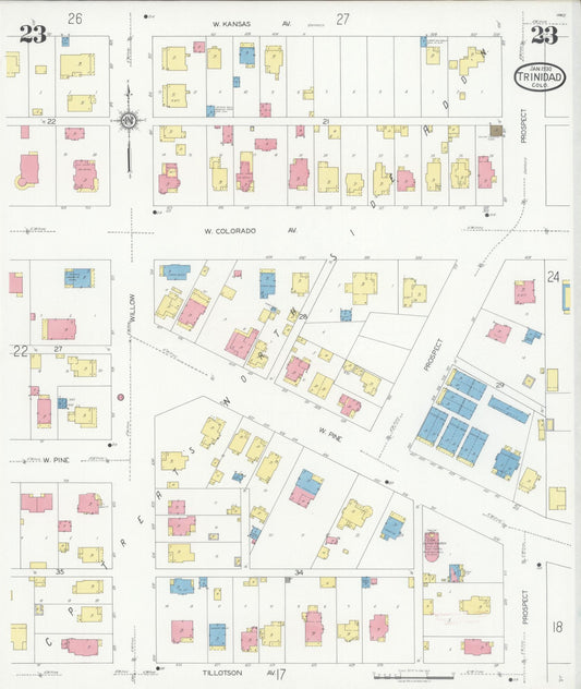 Sanborn Fire Insurance Map from Trinidad, Las Animas County, Colorado (1930), Sheet #0023 - Historic Sanborn Fire Insurance Map Print, vintage old map wall art, antique decor, genealogy gift, Colorado Colorado map