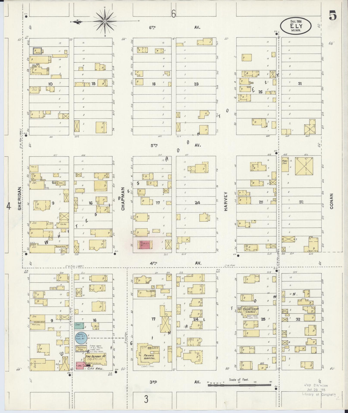 Sanborn Fire Insurance Map from Ely, Saint Louis County, Minnesota (1906), Sheet #0005 - Complete Map Set gallery image, historic Sanborn map, vintage wall art, Minnesota Minnesota